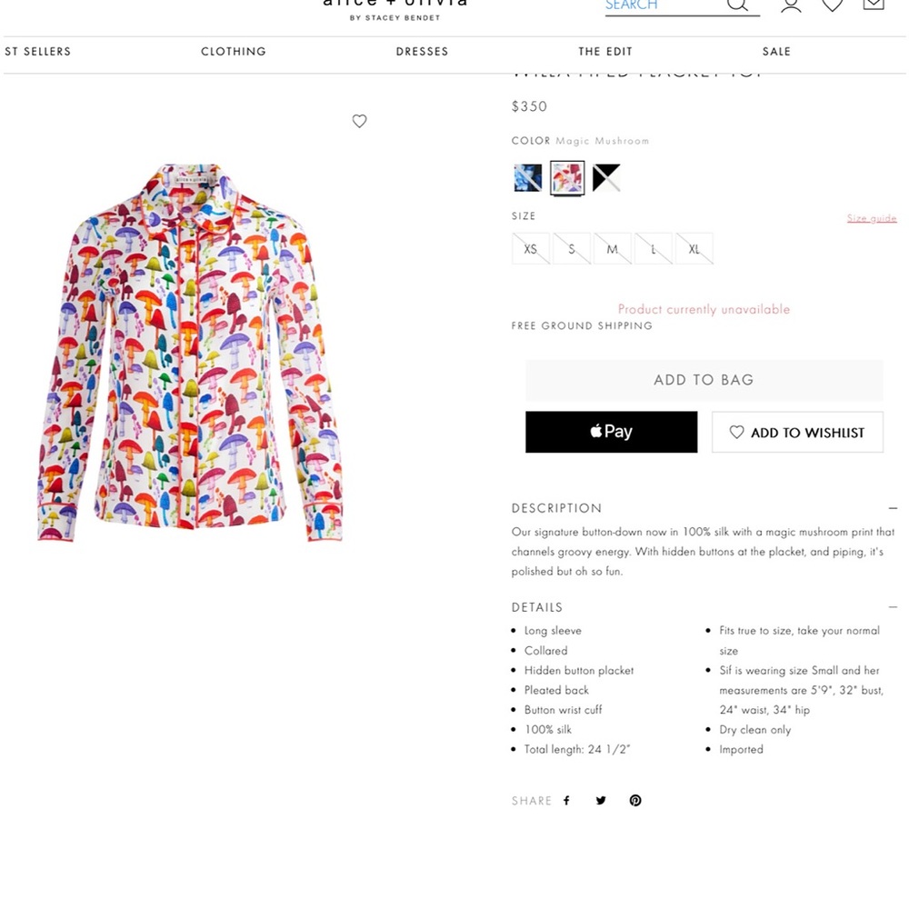 Alice + Olivia Willa Multicolored Mushroom Print Piped Placket Top - Picture 3 of 13